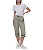 Donna Karan DKNY Sport by Donna Karan Peached Poplin Ribbed Waist Convertible Cinched Cargo Capri Pull-On Pant, Color:Bay Leaf - Image 3