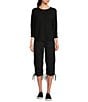 Donna Karan DKNY Sport by Donna Karan Peached Poplin Ribbed Waist Convertible Cinched Cargo Capri Pull-On Pant, Color:Black - Image 3