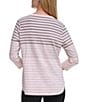 Color:Rosewater - Image 2 - Sport Stretch Stripe Jersey Knit V-Neck 3/4 Sleeve Tee