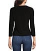 Color:Black - Image 2 - Square Neck 3/4 Sleeve Twisted Detail Top