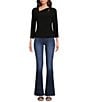 Color:Black - Image 3 - Square Neck 3/4 Sleeve Twisted Detail Top