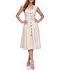 Color:Elegant Beige - Image 1 - Square Neck Sleeveless Belted Fit and Flare Midi Dress