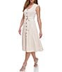 Color:Elegant Beige - Image 3 - Square Neck Sleeveless Belted Fit and Flare Midi Dress