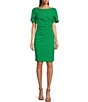 Color:Apple Green - Image 1 - Stretch Boat Neck Short Tulip Sleeve Ruched Bodice Sheath Dress