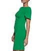 Color:Apple Green - Image 3 - Stretch Boat Neck Short Tulip Sleeve Ruched Bodice Sheath Dress