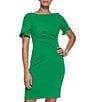 Color:Apple Green - Image 4 - Stretch Boat Neck Short Tulip Sleeve Ruched Bodice Sheath Dress