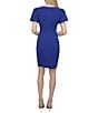 Donna Karan DKNY by Donna Karan Stretch Crepe Boat Neckline Short Puff Sleeve Ruched Front Sheath Dress, Color:Marine - Image 2