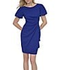 Donna Karan DKNY by Donna Karan Stretch Crepe Boat Neckline Short Puff Sleeve Ruched Front Sheath Dress, Color:Marine - Image 4