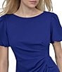 Donna Karan DKNY by Donna Karan Stretch Crepe Boat Neckline Short Puff Sleeve Ruched Front Sheath Dress, Color:Marine - Image 5