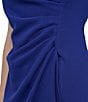 Donna Karan DKNY by Donna Karan Stretch Crepe Boat Neckline Short Puff Sleeve Ruched Front Sheath Dress, Color:Marine - Image 6