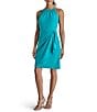 Color:Gulf Green - Image 1 - Stretch Crepe Halter Neck Sleeveless Wrap Skirt Sheath Dress