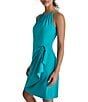 Color:Gulf Green - Image 3 - Stretch Crepe Halter Neck Sleeveless Wrap Skirt Sheath Dress