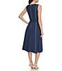 Color:Navy/Cream - Image 2 - Stretch Crepe Jersey Round Neck Sleeveless Fit and Flare Midi Dress