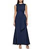 Color:Navy - Image 1 - Stretch Crew Neck Sleeveless Front Drape Gown