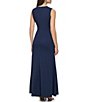Color:Navy - Image 2 - Stretch Crew Neck Sleeveless Front Drape Gown
