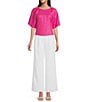 Color:White - Image 3 - Stretch Drapey High Waisted Pleated Wide Leg Pants