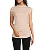 Color:Pale Blush - Image 1 - Stretch Jersey Asymmetrical Shirred Cowl Neck Sleeveless Top