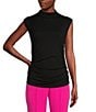 Color:Black - Image 1 - Stretch Jersey Asymmetrical Shirred Cowl Neck Sleeveless Top
