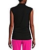 Color:Black - Image 2 - Stretch Jersey Asymmetrical Shirred Cowl Neck Sleeveless Top