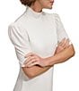 Color:Ivory - Image 5 - Stretch Jersey Knit Mock Neck Short Puff Sleeve Shirt