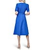 Donna Karan DKNY by Donna Karan Stretch Crew Neck Short Ruched Sleeve Fit and Flare Midi Dress, Color:Cosmic Blue - Image 2