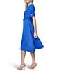 Donna Karan DKNY by Donna Karan Stretch Crew Neck Short Ruched Sleeve Fit and Flare Midi Dress, Color:Cosmic Blue - Image 3