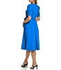 Color:Cobalt - Image 2 - Stretch Crew Neck Short Ruched Sleeve Fit and Flare Midi Dress