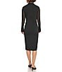 Color:Black - Image 2 - Stretch Mesh Collared Neckline Long Sleeve Ruched Midi Dress