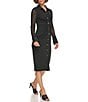 Color:Black - Image 3 - Stretch Mesh Collared Neckline Long Sleeve Ruched Midi Dress