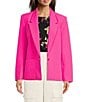 Color:Shocking Pink - Image 1 - Stretch Peak Lapel Neck Long Sleeve Cropped Blazer