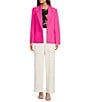 Color:Shocking Pink - Image 3 - Stretch Peak Lapel Neck Long Sleeve Cropped Blazer