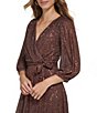 Color:Chocolate - Image 4 - Stretch Sequin Faux Wrap Tie Detail V-Neck Long Sleeve Dress