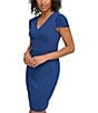 Color:Coastal Blue - Image 3 - Stretch V-Neck Short Sleeve Sheath Dress
