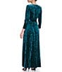 Color:Forest Green - Image 2 - Stretch Velvet Surplice V-Neck 3/4 Sleeve Faux Wrap Dress