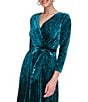 Color:Forest Green - Image 4 - Stretch Velvet Surplice V-Neck 3/4 Sleeve Faux Wrap Dress