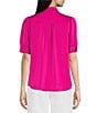 Color:Radiant Pink - Image 2 - Suede Satin Puff Short Sleeve Button-Front Blouse