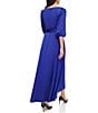 Color:Berry Blue - Image 2 - Surplice V Neck 3/4 Balloon Sleeve Faux Wrap Dress