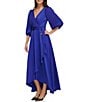 Color:Berry Blue - Image 3 - Surplice V Neck 3/4 Balloon Sleeve Faux Wrap Dress