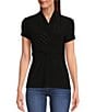 Color:Black - Image 1 - Surplice V-Neck Side Ruched Short Sleeve Top