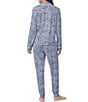Color:Blue Geo - Image 2 - Sweater Knit Texture Long Sleeve Chest Pocket Notch Collar & Jogger Pajama Set