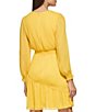 Color:Golden - Image 2 - V-Neck Long Sleeve Smocked Waist Tiered Fit and Flare Dress
