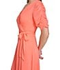 Color:Orange - Image 5 - V-Neck Ruched Sleeve Chiffon Faux Wrap Midi Dress