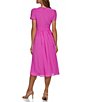 Color:Raspberry - Image 2 - V-Neck Short Sleeve Covered Button Bodice Chiffon A-Line Midi Dress