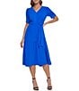 Color:Cosmic Blue - Image 1 - V Neck Short Sleeve Tiered Woven Aline Midi Dress