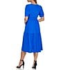Color:Cosmic Blue - Image 2 - V Neck Short Sleeve Tiered Woven Aline Midi Dress