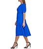 Color:Cosmic Blue - Image 3 - V Neck Short Sleeve Tiered Woven Aline Midi Dress