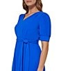 Color:Cosmic Blue - Image 4 - V Neck Short Sleeve Tiered Woven Aline Midi Dress
