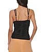 Color:Black - Image 2 - V-Neck Sleeveless Spaghetti Ruched Detail Mesh Knit Top