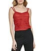 Color:Red Orchid - Image 1 - V-Neck Sleeveless Spaghetti Ruched Detail Mesh Knit Top