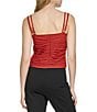 Color:Red Orchid - Image 2 - V-Neck Sleeveless Spaghetti Ruched Detail Mesh Knit Top